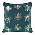 Poszewka na poduszkę 45x45 cm welwetowa kolor ciemnoturkusowy, złocisty z motywem pszczół BILNK