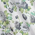 Zasłona biało, zielona ze wzorem kwiatowym z etaminy 140x250 cm przelotka - MONA