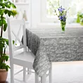 Obrus szyty popielato srebrzysty z tkaninay o grubym, naturalnym splocie z delikatnym połyskiem