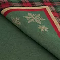 Obrus zielono, czerwony 140x200 cm gobelinowy STAR z motywem złotych śnieżynek i ozdobną kantą w kratę