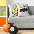 Poszewka na poduszkę dziecięca 45 x 45 cm stalowo, żółta z samochodem haftowanym puszystą nicią ALVIN
