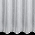 Firana szyta na taśmie 5 cm biało srebrzysta z tkaniny typu ADEN z efektem deszczyku w pionowe, delikatnie połyskujące prążki, wykończona obciążnikiem