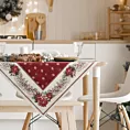 Obrus czerwono, beżowy 100x100 cm gobelinowy zdobiony wzorem świątecznym