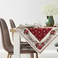 Obrus czerwono, beżowy 100x100 cm gobelinowy zdobiony wzorem świątecznym
