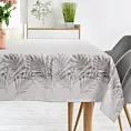 Obrus naturalno, stalowy 160x220 cm INES z nadrukowanym motywem liści palmowych