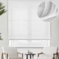 Roleta rzymska biała z miękkiej tkaniny o delikatnym efekcie deszczyku, wykończona obciążnikiem