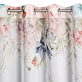 Zasłona biało, różowa zdobiona wzorem botanicznym z etaminy 135x250 przelotka - ARLENA