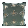 Poszewka na poduszkę 45x45 cm welwetowa, miętowo złocista z motywem pszczół BILNK