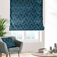 Roleta rzymska ISMENA ciemnoturkusowa z tkaniny welwetowej z geometrycznym błyszczącym nadrukiem