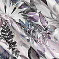 Zasłona biało, fioletowa z motywem liści 140x270 cm taśma - LILIA