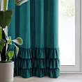 Zasłona ciemnoturkusowa z welwetu zdobiona trzema subtelnymi falbanami 140x250 cm przelotka MEGI