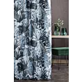 Zasłona szyta na taśmie 5 cm MARINA biało granatowa z miękkiej tkaniny typu blackout drukowanej w egzotyczne liście