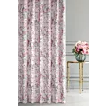 Zasłona szyta na taśmie 5 cm różowo popielata z tkaniny o naturalnym splocie z nadrukowanym kwiatowym wzorem