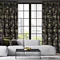 Zasłona czarna z błyszczącego welwetu w złote kwiaty 140x300 cm taśma - STELLA