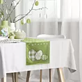 Bieżnik na stół zielono, biały 35x140 cm welwetowy WIOSNA 3 zdobiony nadrukiem pisanek