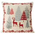 Poszewka na poduszkę 45x45 cm gobelinowa kremowo, czerwona z zimowym motywem skandynawskim GOB