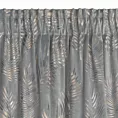 Zasłona welwetowa stalowo, szampańska z błyszczącym nadrukiem palmowych liści 140x300 cm taśma - GLORIA