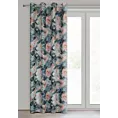 Zasłona turkusowo, różowa zdobiona nadrukiem kwiatów 140x250 cm przelotka - MIREI