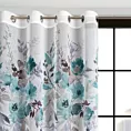 Dekoracja okienna biało, turkusowa z nadrukiem kwiatów, z lekkiej, półprzezroczystej etaminy 140x250 cm przelotka - GRETA - Design 91