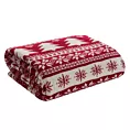 Koc akrylowy 130x150 cm czerwono, biały ze świątecznym motywem skandynawskim IZA