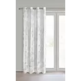 Zasłona  biało, srebrna zdobiona błyszczącym motywem egzotycznych liści 140x250 cm przelotki - ZARIA
