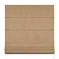 Roleta rzymska beżowa z gładkiej tkaniny zaciemniającej typu dimout wykończona obciążnikiem