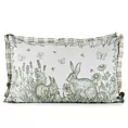 Poszewka na poduszkę 30x50 cm o strukturze lnu kremowo, zielona zdobiona nadrukiem zajączka WIOSNA 60
