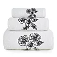 Zestaw ręczników bawełnianych na prezent 3 szt kolor biały, czarny z haftem kwiatów 400 g/m2 MELANI