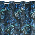 Zasłona czarno, niebieska zdobiona nadrukiem liści, zaciemniająca 140x250 cm przelotka - LAVIN