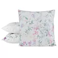 Poszewka na poduszkę 45x45 cm welwetowa biało, zielona zdobiona nadrukiem letnich kwiatów MINK