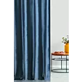Zasłona szyta na taśmie 5 cm ciemnoniebieska z tkaniny welwetowej w pionowe prążki, wykończona obciążnikiem