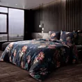 Pościel 160x200 cm z makosatyny bawełnianej kolor ciemnogranatowy, rudy z motywem kwiatów REINA 50