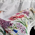 Zazdrostka biało, różowa z etaminy z zdobiona kwiatowym nadrukiem i koronką 150x30 cm tunel BELLA