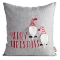 Poszewka na poduszkę świąteczna 45x45 cm srebrno, czerwona zdobiona aplikacja małych skrzatów