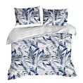 Pościel 160x200 cm kolor biały, ciemnoniebieski zdobiona egzotycznym wzorem liści ALANA