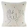 Poszewka na poduszkę 45x45 cm świąteczna z futrzanej tkaniny kremowo zielona zdobiona haftem renifera DASHER