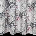 Zasłona welwetowa kremowo, ciemnoróżowa zdobiona nadrukiem kwiatów 140x270 cm taśma - LUCIA