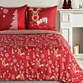 Pościel świąteczna 160x200 cm poliestrowa kolor bordowy, biały w reniferki BERGEN