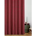 Zasłona szyta na taśmie 5 cm czerwona z etaminy o geometrycznym wzorze w kratę, z dodatkiem bawełny