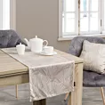 Bieżnik na stół kremowy 40x140 cm welwetowy GOJA z błyszczącym nadrukiem w formie liści miłorzębu PIERRE CARDIN