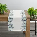 Bieżnik na stół biało, zielony z dodatkiem lnu 40x180 cm POLA z nadrukiem róż