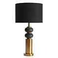 Lampa stołowa do salonu czarno, złota SOPHIA o designerskim kształcie z matowym abażurem