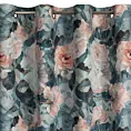 Zasłona turkusowo, różowa zdobiona nadrukiem kwiatów 140x250 cm przelotka - MIREI
