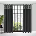 Zasłona welwetowa czarno, srebrna z ozdobnym pasem 140x250 cm przelotka - ARIANA