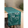 Bieżnik na stół ciemnotrkusowo, złocisty 35x180 cm welwetowy BLINK 16 z dużym wzorem liści