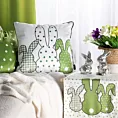 Poszewka na poduszkę 45x45 cm welwetowa biało, zielona z nadrukiem króliczków WIOSNA 4