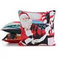 Poszewka na poduszkę 45x45 cm welwetowa, czerwono biała zdobiona uroczym motywem świątecznym