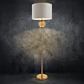 Lampa stojąca do pokoju kremowo, złota LEONA z matowym abażurem o widocznym splocie