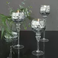 Świecznik szklany VENICE na wysmukłej nóżce ze srebrzystym kielichem o marmurkowej strukturze