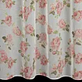 Zasłona biało, różowa zdobiona nadrukiem róż z dodatkiem złota z etaminy 140x250 cm przelotka MELA